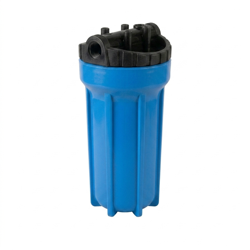 CARCASA PORTAFILTRO DE AGUA 10" REFORZADA CON CABEZAL NEGRO (Entrada/Salida 1/2")