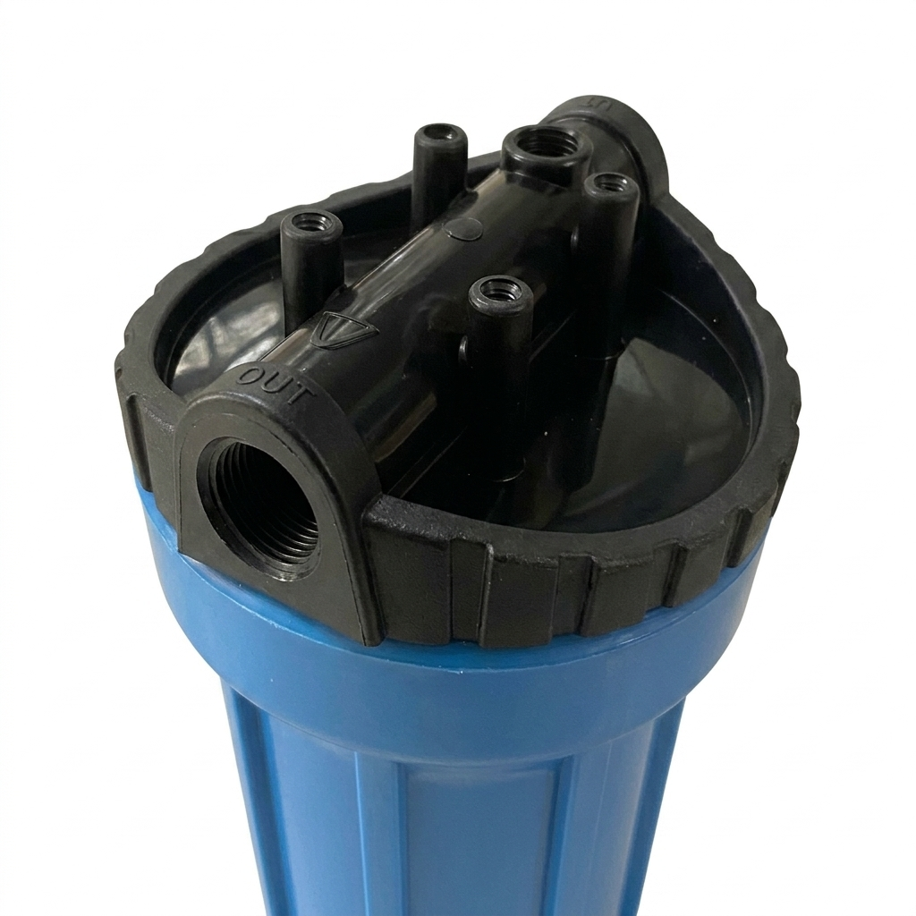 CARCASA PORTAFILTRO DE AGUA 10" REFORZADA CON CABEZAL NEGRO (Entrada/Salida 1/2")