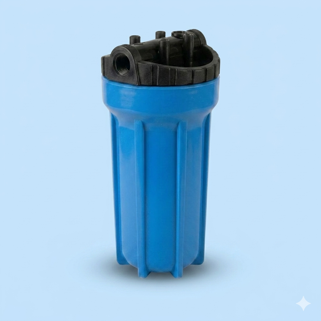 CARCASA PORTAFILTRO DE AGUA 10" REFORZADA CON CABEZAL NEGRO (Entrada/Salida 1/2")